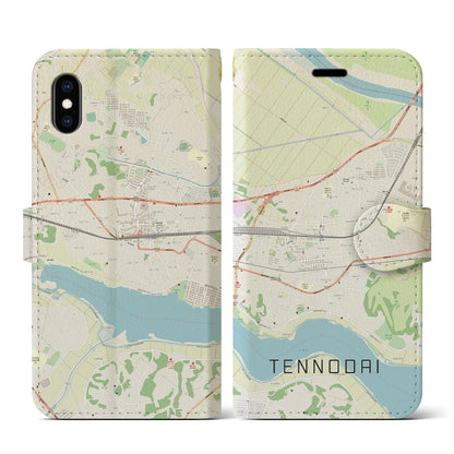 【天王台（千葉県）】地図柄iPhoneケース（手帳タイプ）ナチュラル・iPhone XS / X 用