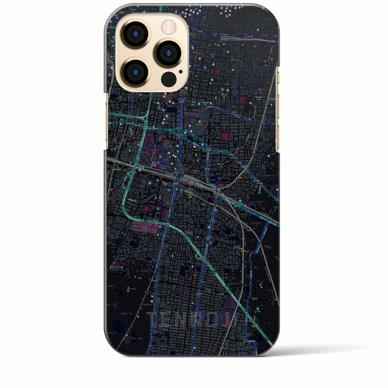 【天王寺】地図柄iPhoneケース（バックカバータイプ・ブラック）iPhone 12 Pro Max 用