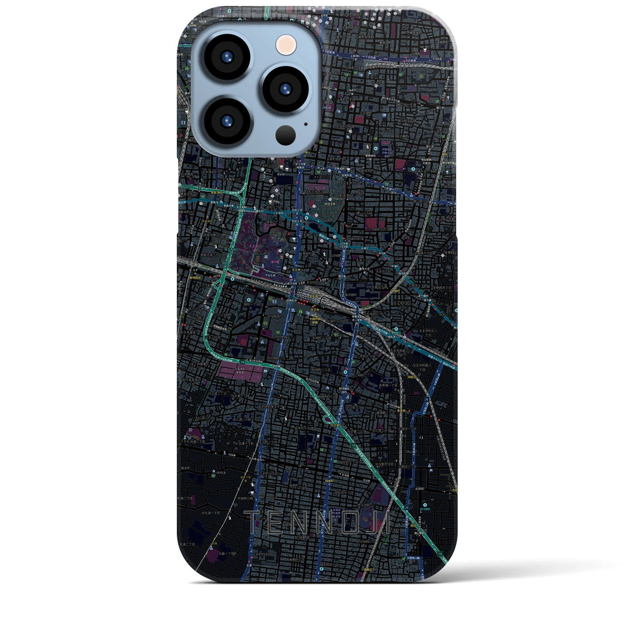 【天王寺】地図柄iPhoneケース（バックカバータイプ・ブラック）iPhone 13 Pro Max 用