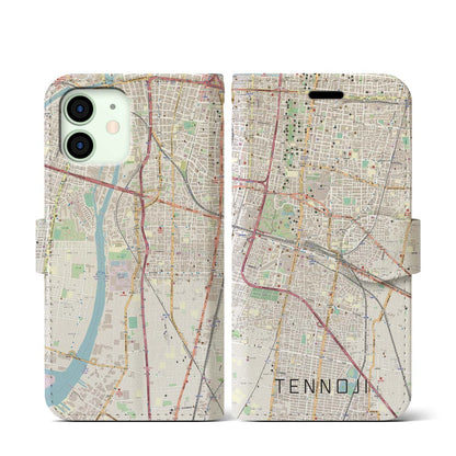 【天王寺（大阪府）】地図柄iPhoneケース（手帳タイプ）ナチュラル・iPhone 12 / 12 Pro 用