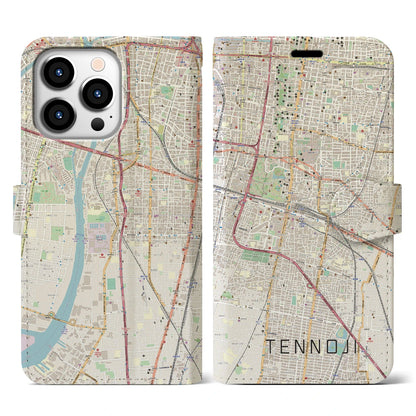 【天王寺（大阪府）】地図柄iPhoneケース（手帳タイプ）ナチュラル・iPhone 13 Pro Max 用