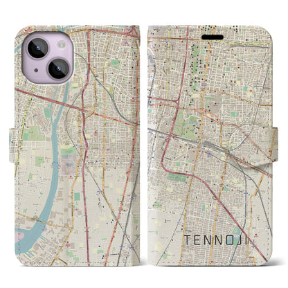 【天王寺（大阪府）】地図柄iPhoneケース（手帳タイプ）ナチュラル・iPhone 14 Plus 用