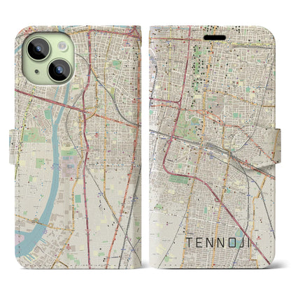 【天王寺（大阪府）】地図柄iPhoneケース（手帳タイプ）ナチュラル・iPhone 15 用