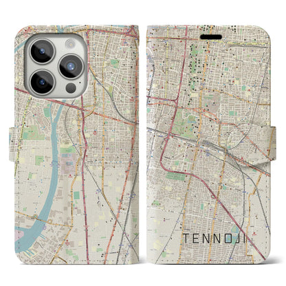 【天王寺（大阪府）】地図柄iPhoneケース（手帳タイプ）ナチュラル・iPhone 15 Pro 用