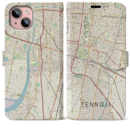 【天王寺（大阪府）】地図柄iPhoneケース（手帳タイプ）ナチュラル・iPhone 15 Plus 用