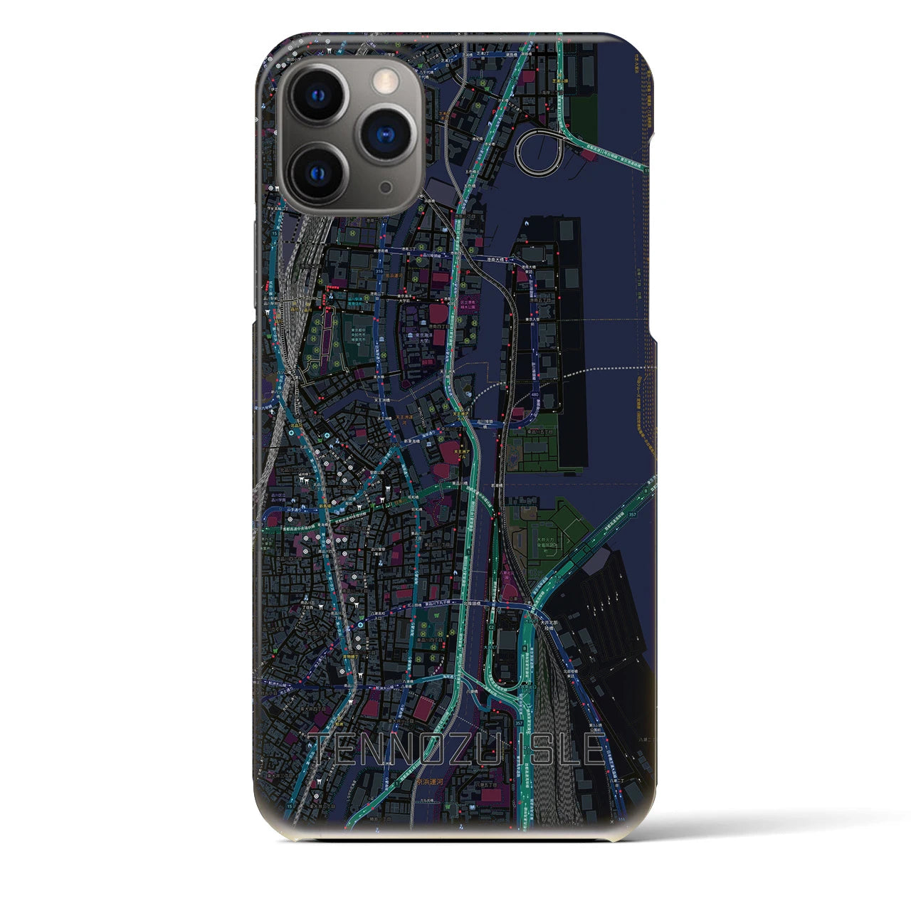 【天王洲アイル】地図柄iPhoneケース（バックカバータイプ・ブラック）iPhone 11 Pro Max 用