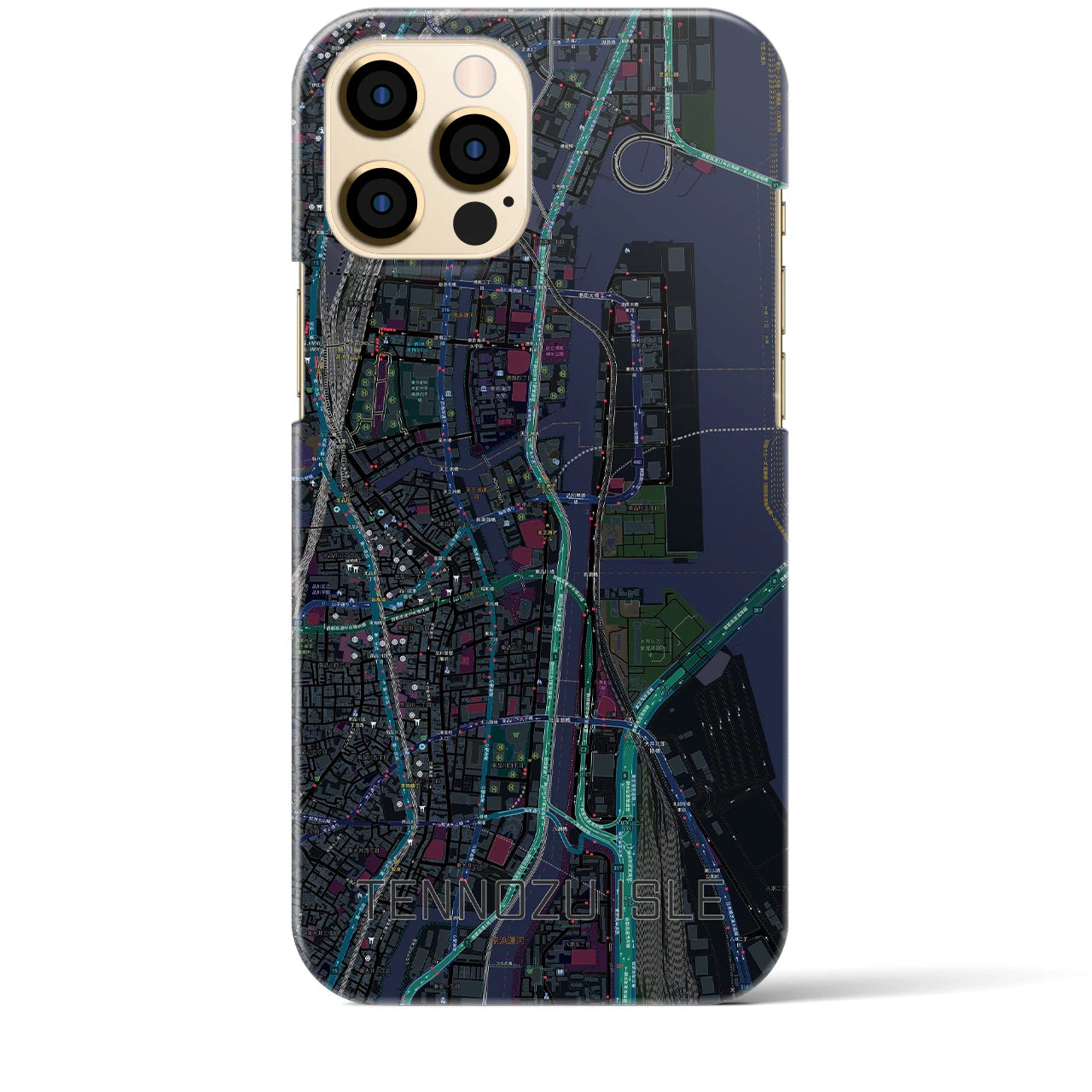 【天王洲アイル】地図柄iPhoneケース（バックカバータイプ・ブラック）iPhone 12 Pro Max 用