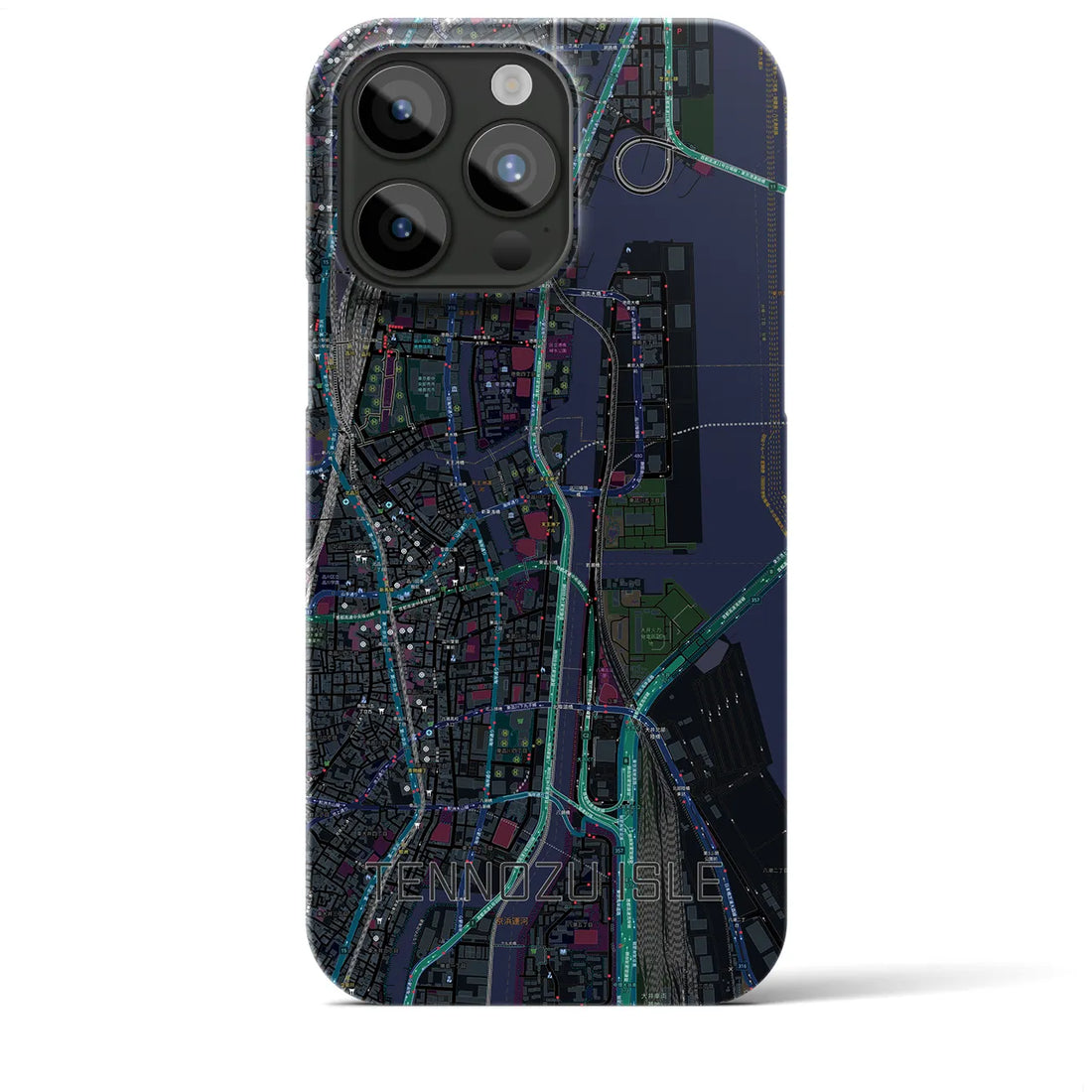 【天王洲アイル】地図柄iPhoneケース（バックカバータイプ・ブラック）iPhone 15 Pro Max 用
