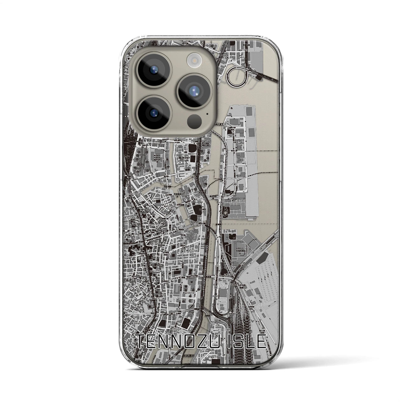 【天王洲アイル】地図柄iPhoneケース（クリアタイプ・モノトーン）iPhone 15 Pro 用