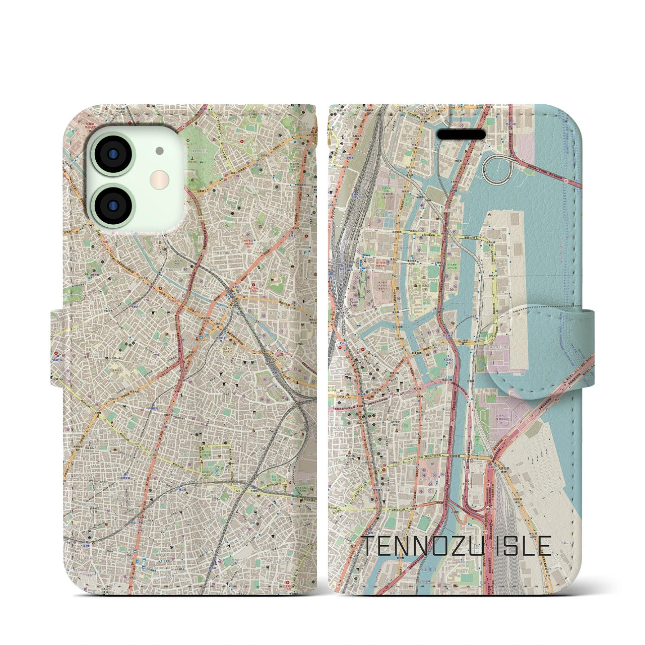 【天王洲アイル】地図柄iPhoneケース（手帳両面タイプ・ナチュラル）iPhone 12 mini 用