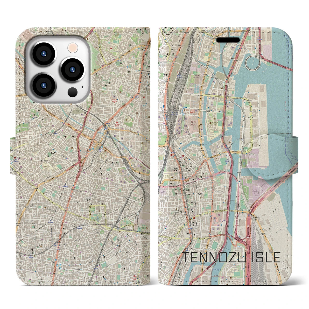 【天王洲アイル】地図柄iPhoneケース（手帳両面タイプ・ナチュラル）iPhone 13 Pro 用