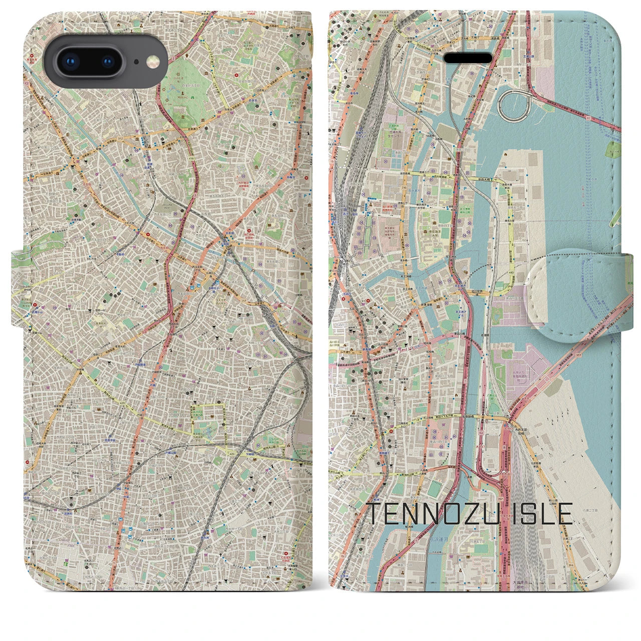 【天王洲アイル】地図柄iPhoneケース（手帳両面タイプ・ナチュラル）iPhone 8Plus /7Plus / 6sPlus / 6Plus 用