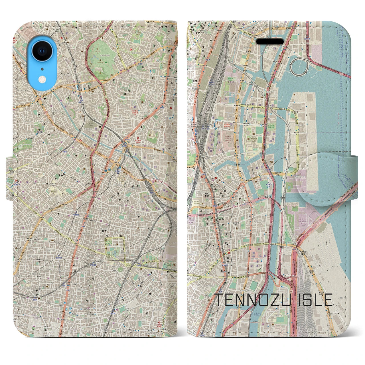 【天王洲アイル】地図柄iPhoneケース（手帳両面タイプ・ナチュラル）iPhone XR 用