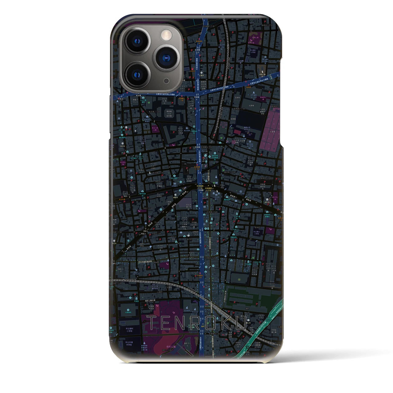 【天六】地図柄iPhoneケース（バックカバータイプ・ブラック）iPhone 11 Pro Max 用