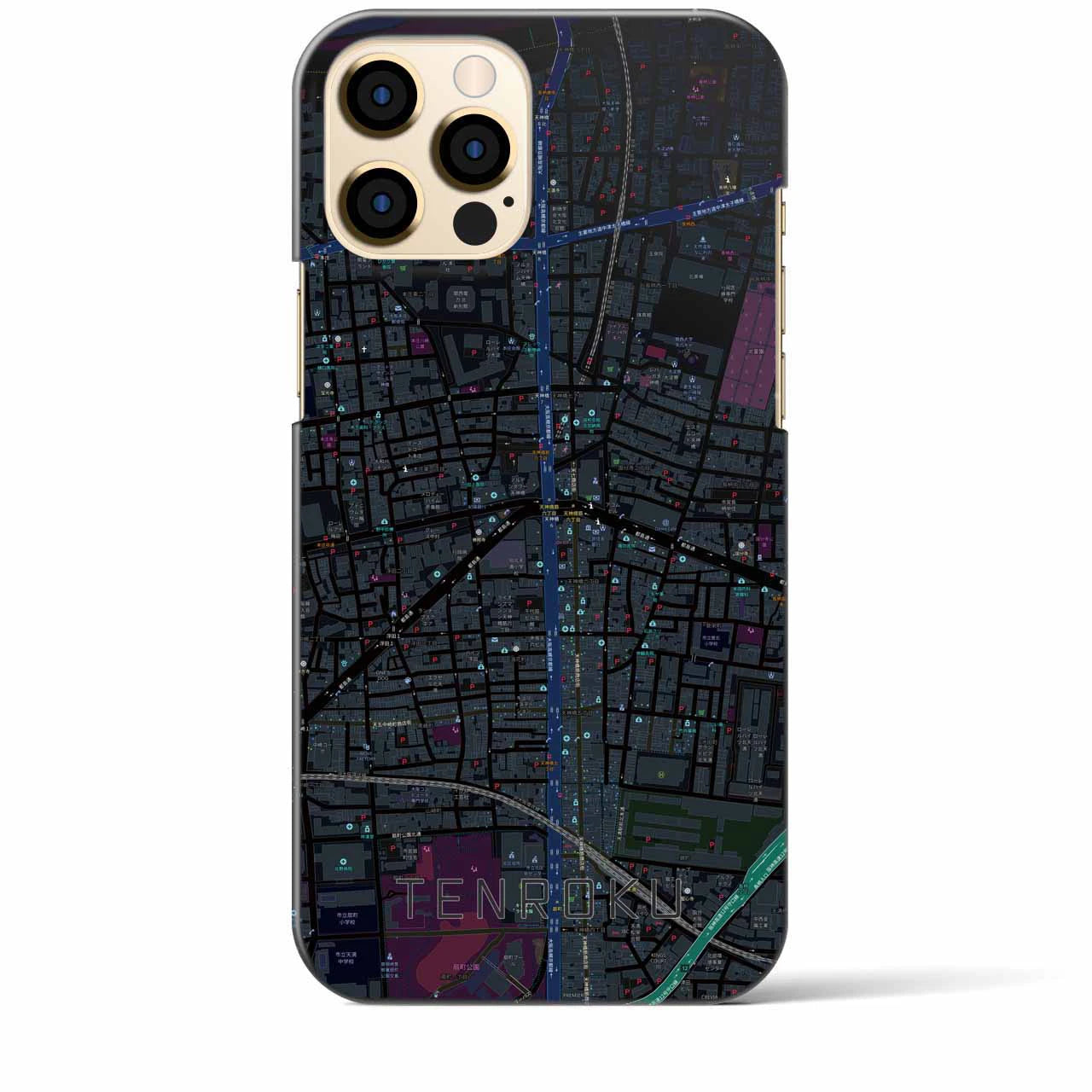 【天六】地図柄iPhoneケース（バックカバータイプ・ブラック）iPhone 12 Pro Max 用