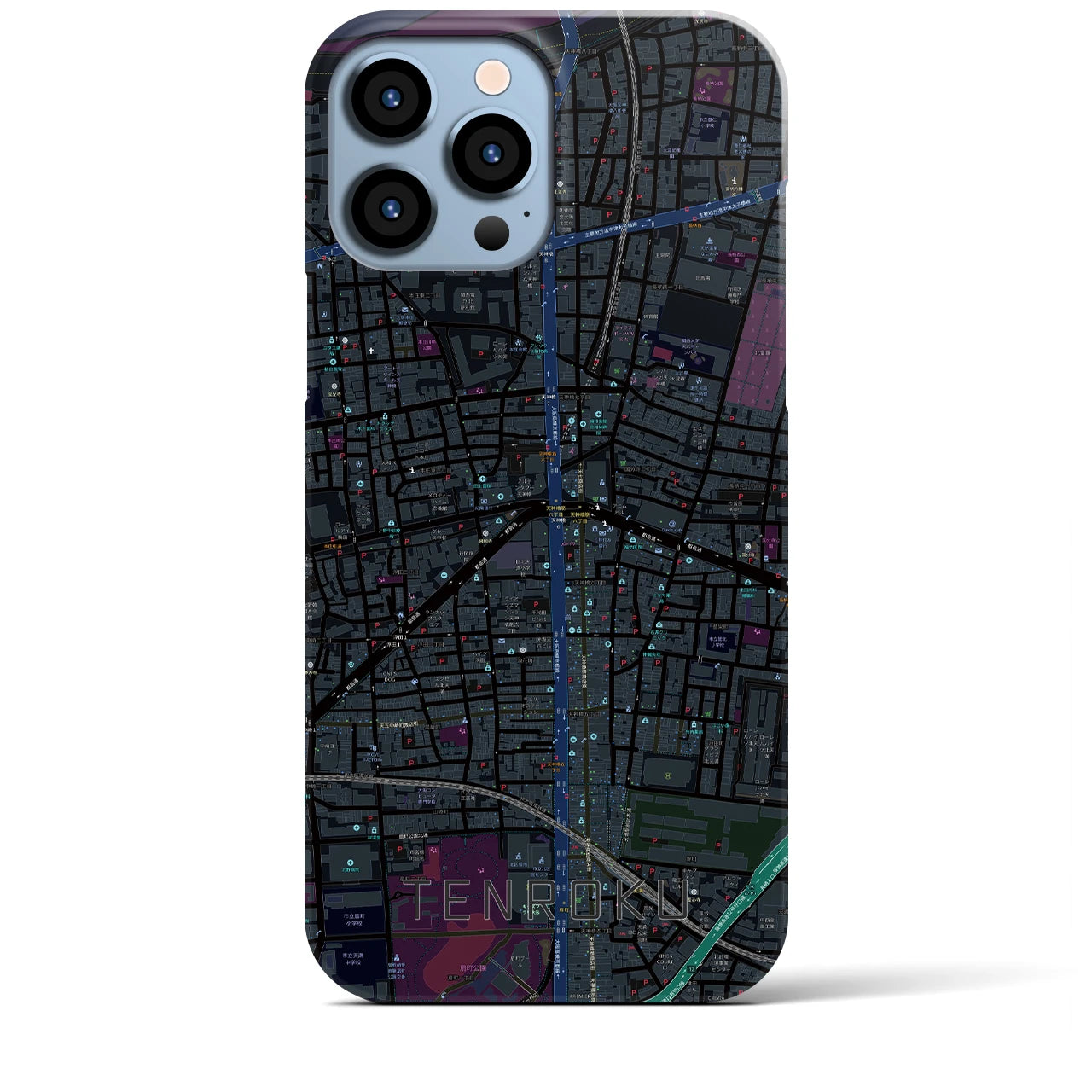 【天六】地図柄iPhoneケース（バックカバータイプ・ブラック）iPhone 13 Pro Max 用