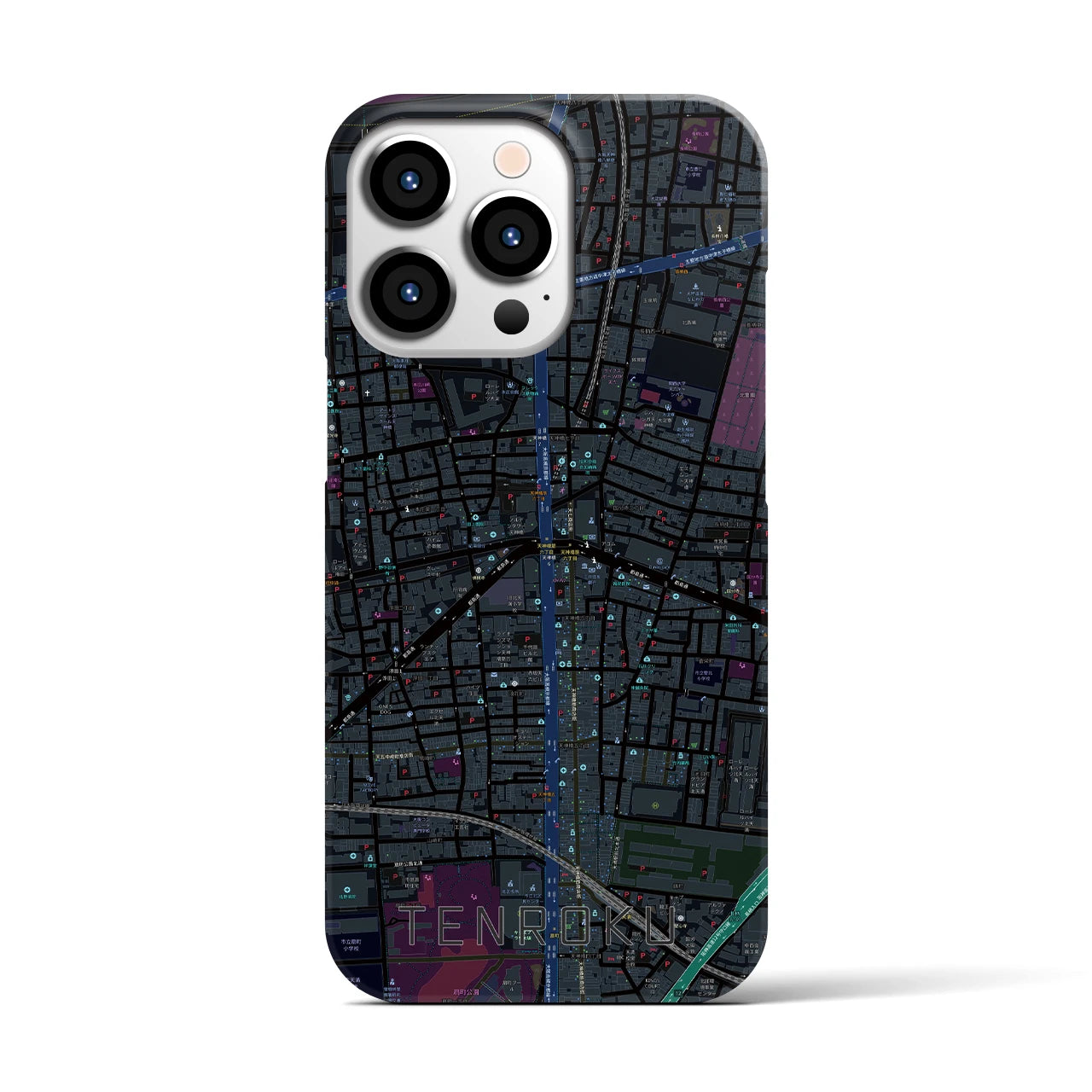 【天六】地図柄iPhoneケース（バックカバータイプ・ブラック）iPhone 13 Pro 用