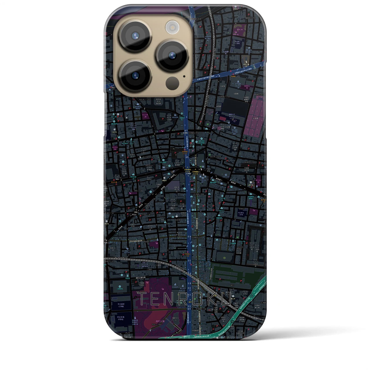【天六】地図柄iPhoneケース（バックカバータイプ・ブラック）iPhone 14 Pro Max 用