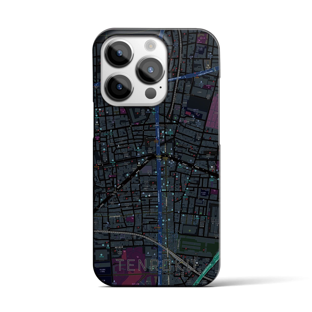 【天六】地図柄iPhoneケース（バックカバータイプ・ブラック）iPhone 14 Pro 用