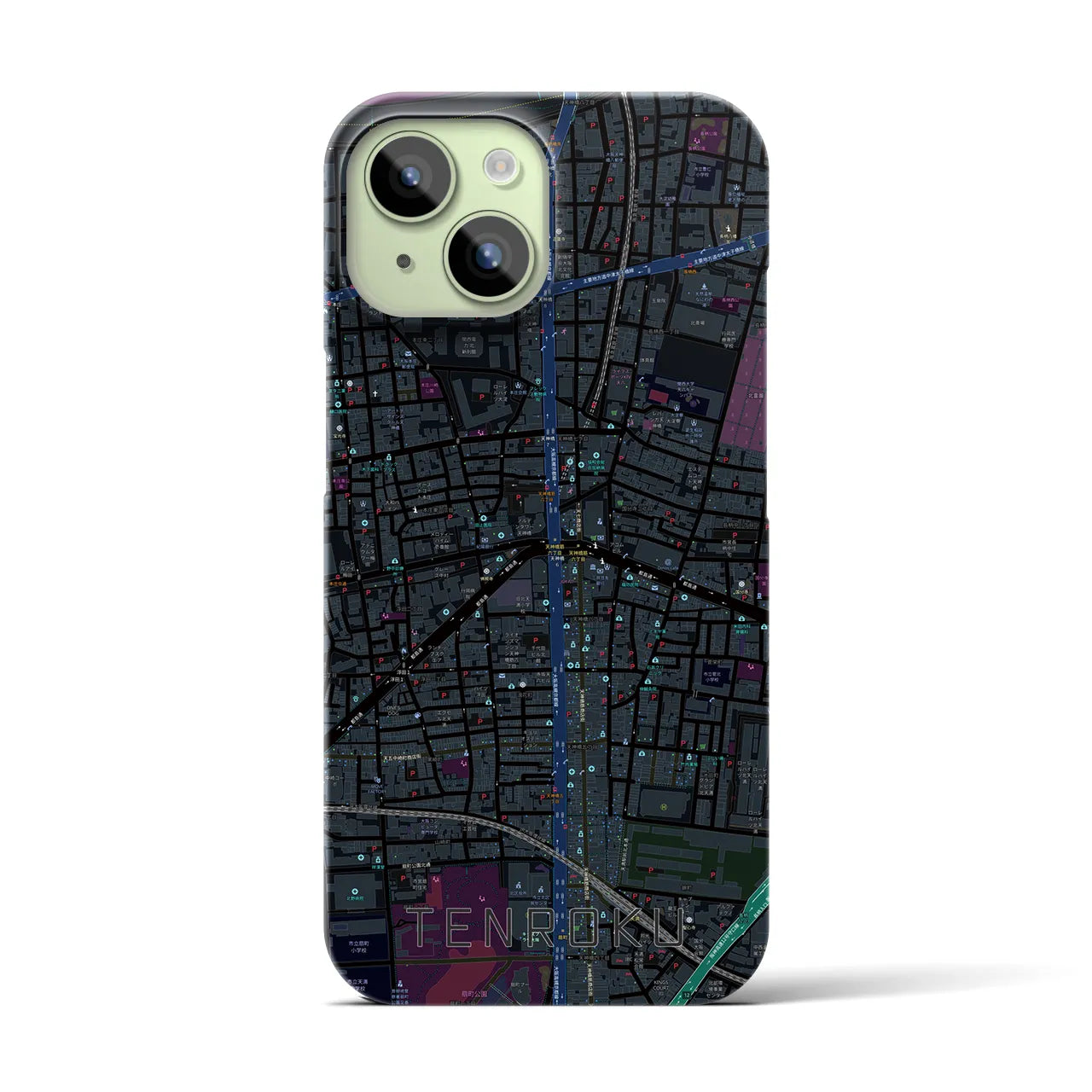 【天六】地図柄iPhoneケース（バックカバータイプ・ブラック）iPhone 15 用