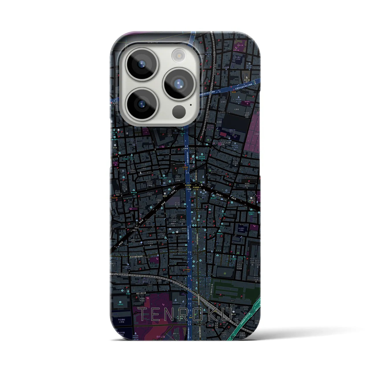 【天六】地図柄iPhoneケース（バックカバータイプ・ブラック）iPhone 15 Pro 用