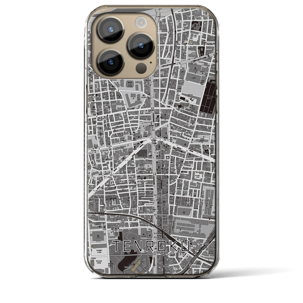 【天六】地図柄iPhoneケース（クリアタイプ・モノトーン）iPhone 14 Pro Max 用