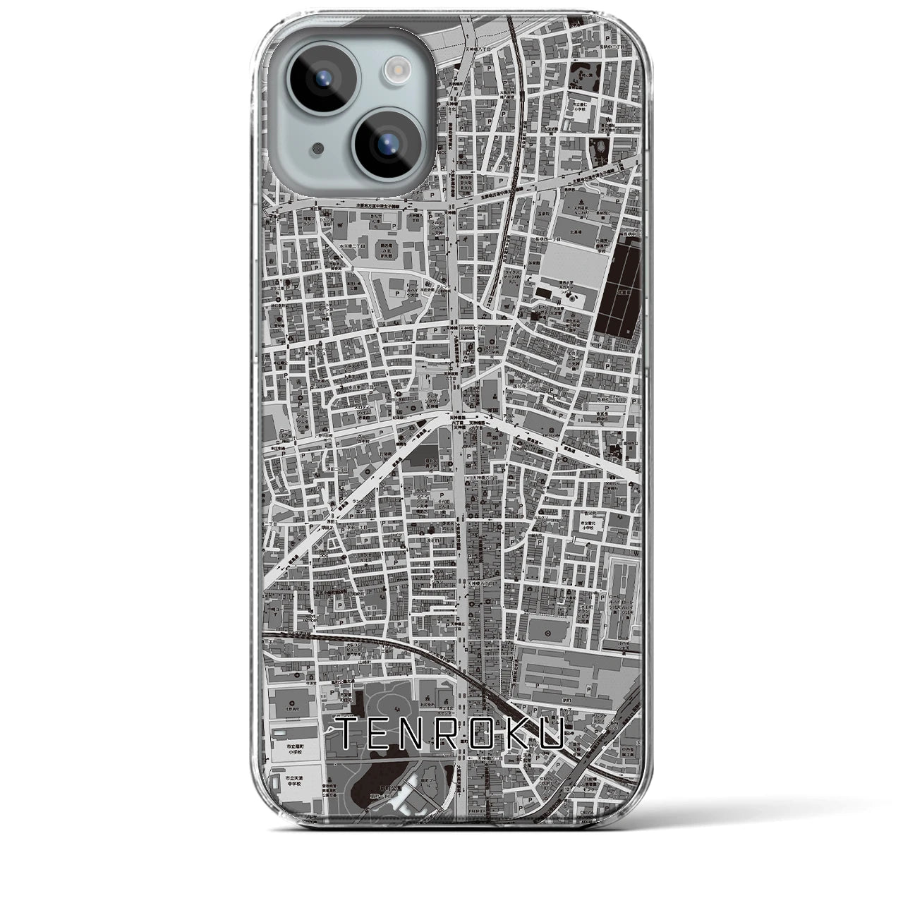 【天六】地図柄iPhoneケース（クリアタイプ・モノトーン）iPhone 15 Plus 用