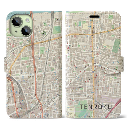 【天六（大阪府）】地図柄iPhoneケース（手帳タイプ）ナチュラル・iPhone 15 用