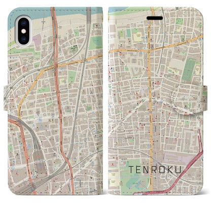 【天六（大阪府）】地図柄iPhoneケース（手帳タイプ）ナチュラル・iPhone XS Max 用