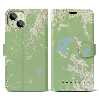 【弟子屈（北海道）】地図柄iPhoneケース（手帳タイプ）ナチュラル・iPhone 15 用