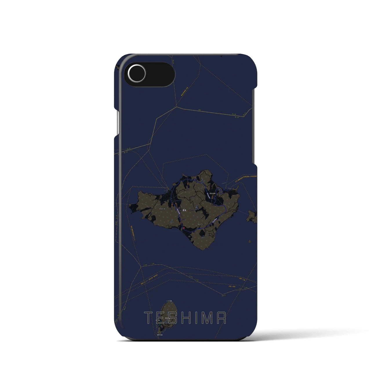 【豊島】地図柄iPhoneケース（バックカバータイプ・ブラック）iPhone SE（第3 / 第2世代） / 8 / 7 / 6s / 6 用