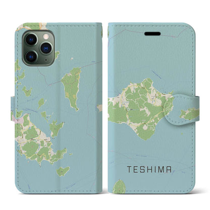【豊島（香川県）】地図柄iPhoneケース（手帳タイプ）ナチュラル・iPhone 11 Pro 用