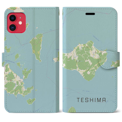 【豊島（香川県）】地図柄iPhoneケース（手帳タイプ）ナチュラル・iPhone 11 用