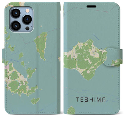 【豊島（香川県）】地図柄iPhoneケース（手帳タイプ）ナチュラル・iPhone 13 Pro Max 用