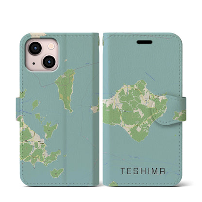 【豊島（香川県）】地図柄iPhoneケース（手帳タイプ）ナチュラル・iPhone 13 mini 用