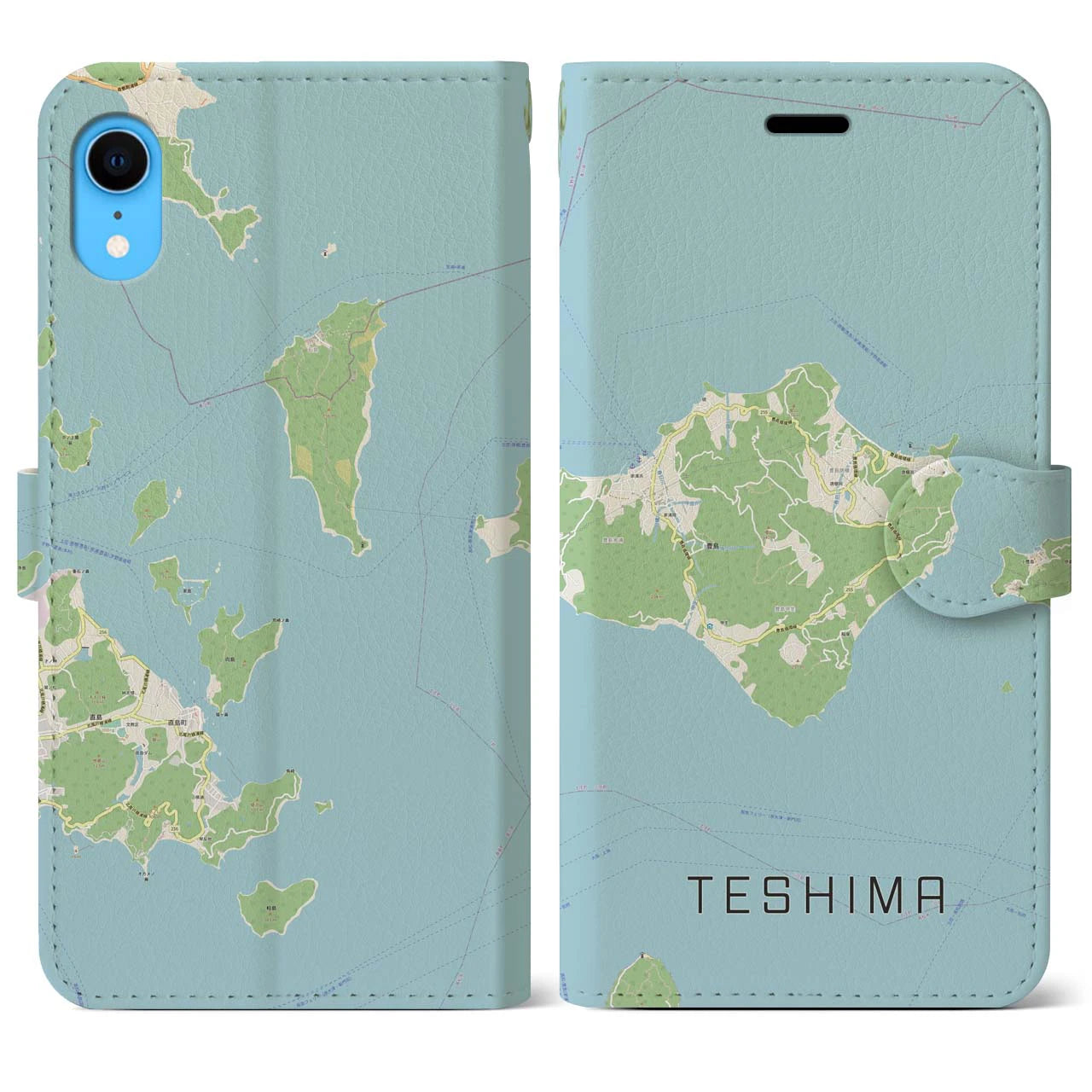 【豊島】地図柄iPhoneケース（手帳両面タイプ・ナチュラル）iPhone XR 用