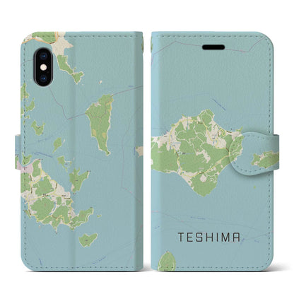 【豊島（香川県）】地図柄iPhoneケース（手帳タイプ）ナチュラル・iPhone XS / X 用