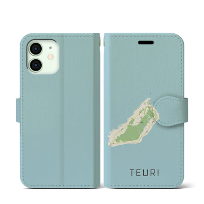 【天売（北海道）】地図柄iPhoneケース（手帳タイプ）ナチュラル・iPhone 12 mini 用