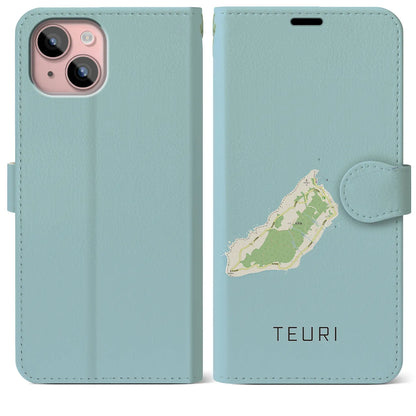 【天売（北海道）】地図柄iPhoneケース（手帳タイプ）ナチュラル・iPhone 15 Plus 用