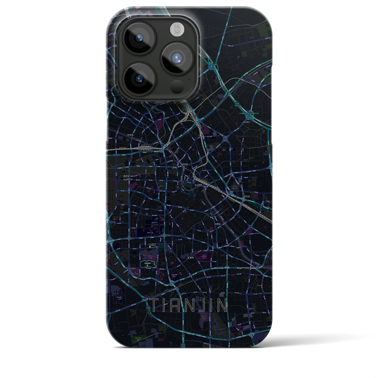 【天津】地図柄iPhoneケース（バックカバータイプ・ブラック）iPhone 15 Pro Max 用