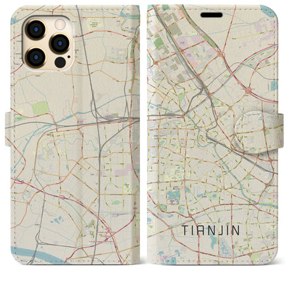 【天津（中華人民共和国）】地図柄iPhoneケース（手帳タイプ）ナチュラル・iPhone 12 Pro Max 用