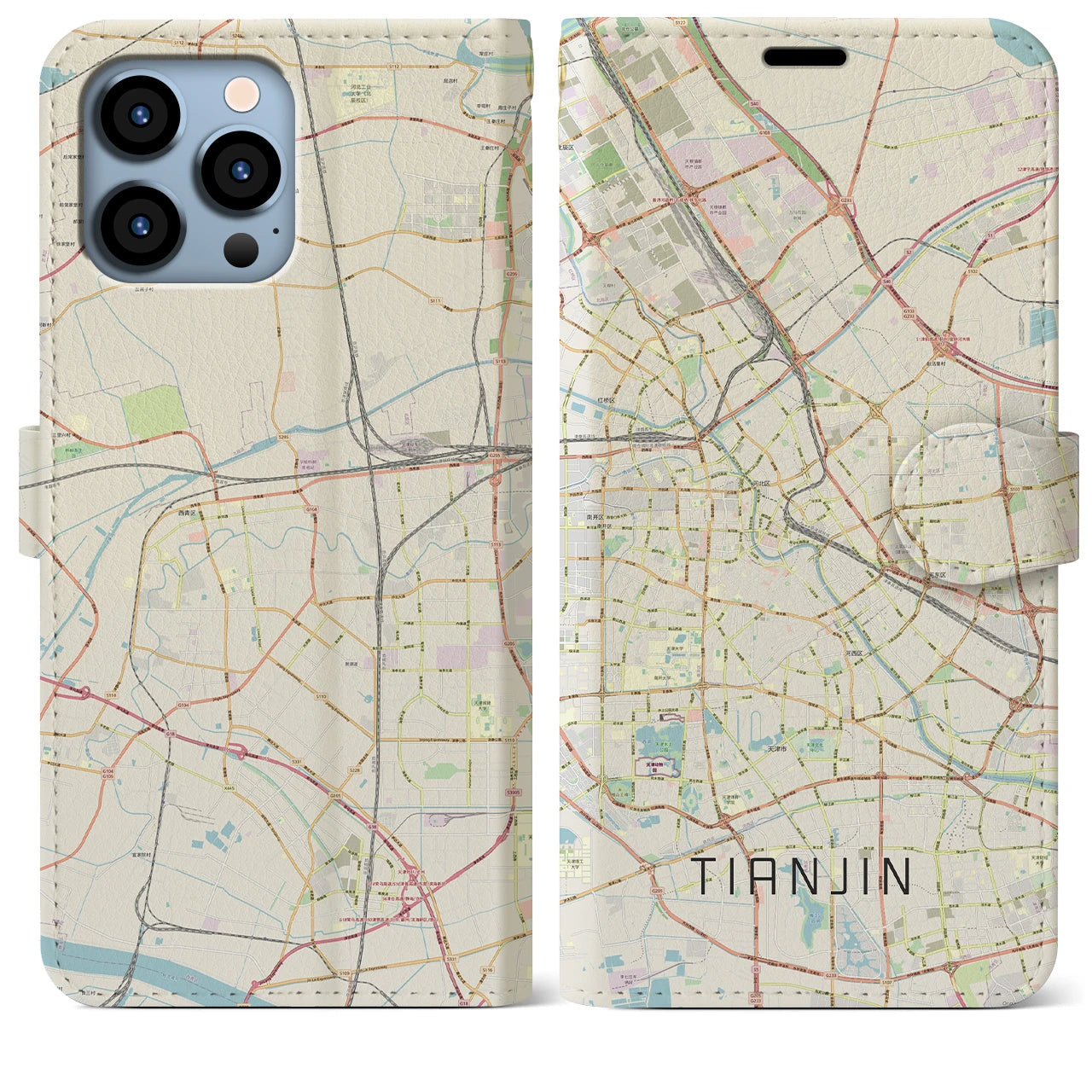 【天津】地図柄iPhoneケース（手帳両面タイプ・ナチュラル）iPhone 13 Pro Max 用