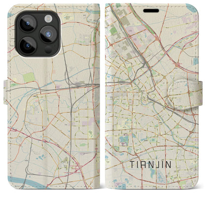 【天津（中華人民共和国）】地図柄iPhoneケース（手帳タイプ）ナチュラル・iPhone 15 Pro Max 用