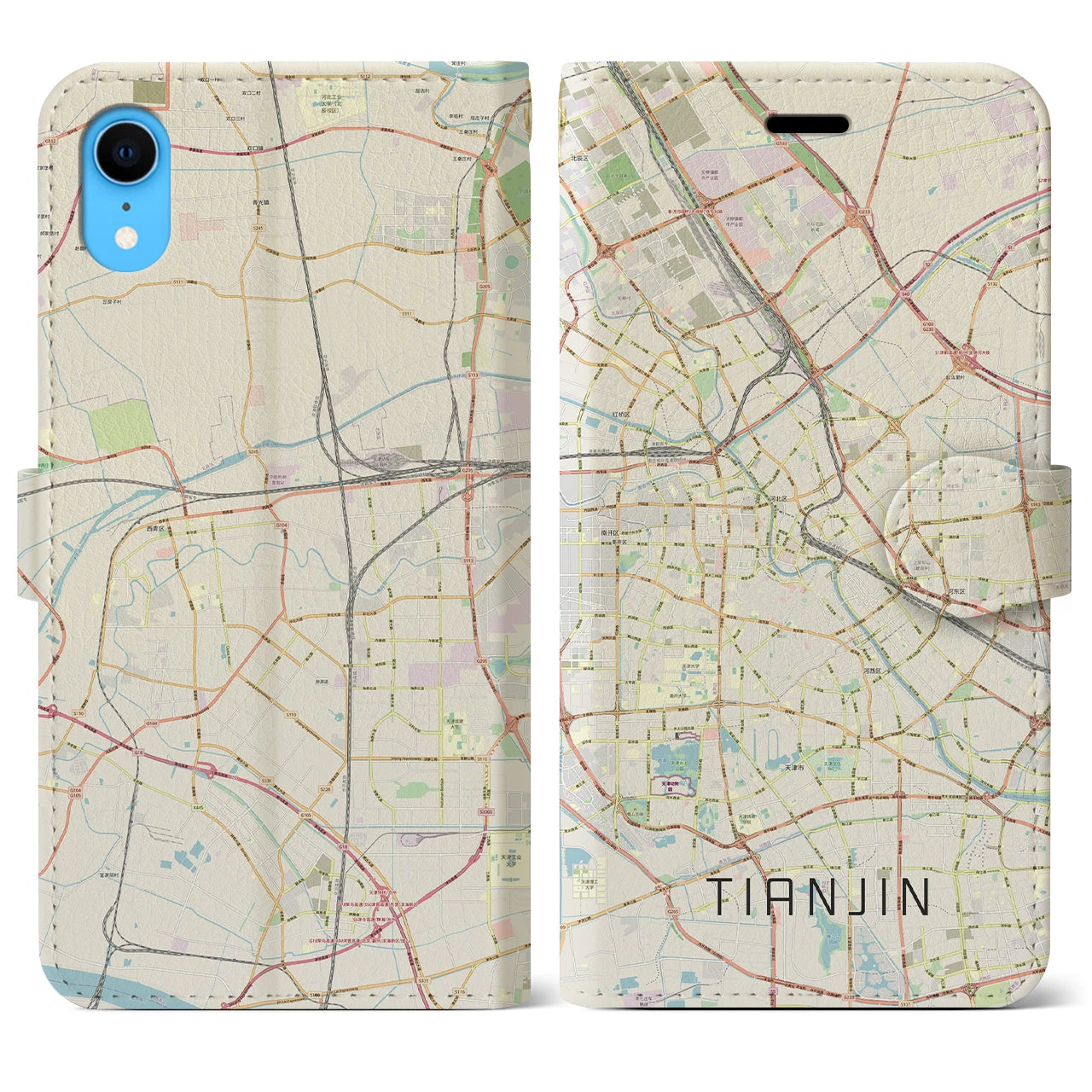 【天津】地図柄iPhoneケース（手帳両面タイプ・ナチュラル）iPhone XR 用