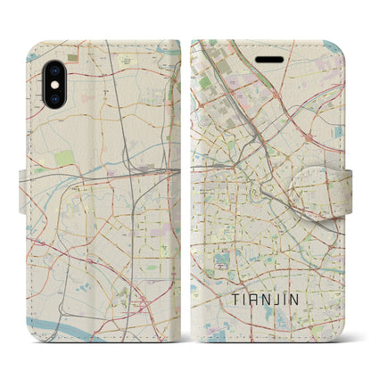 【天津（中華人民共和国）】地図柄iPhoneケース（手帳タイプ）ナチュラル・iPhone XS / X 用