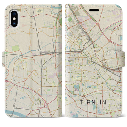 【天津（中華人民共和国）】地図柄iPhoneケース（手帳タイプ）ナチュラル・iPhone XS Max 用