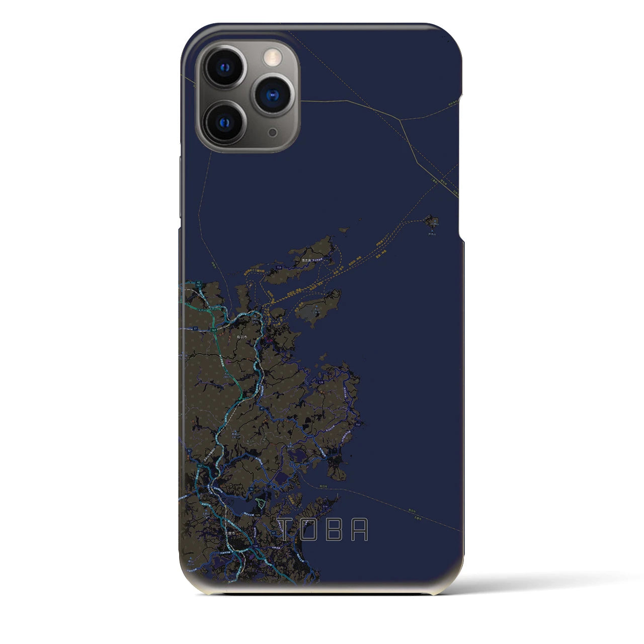 【鳥羽】地図柄iPhoneケース（バックカバータイプ・ブラック）iPhone 11 Pro Max 用