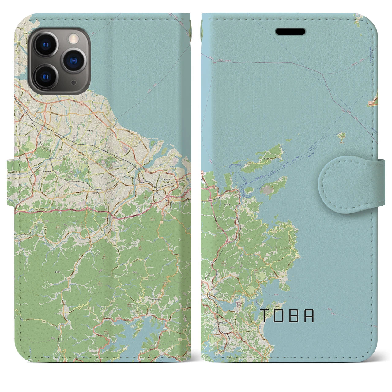 【鳥羽】地図柄iPhoneケース（手帳両面タイプ・ナチュラル）iPhone 11 Pro Max 用