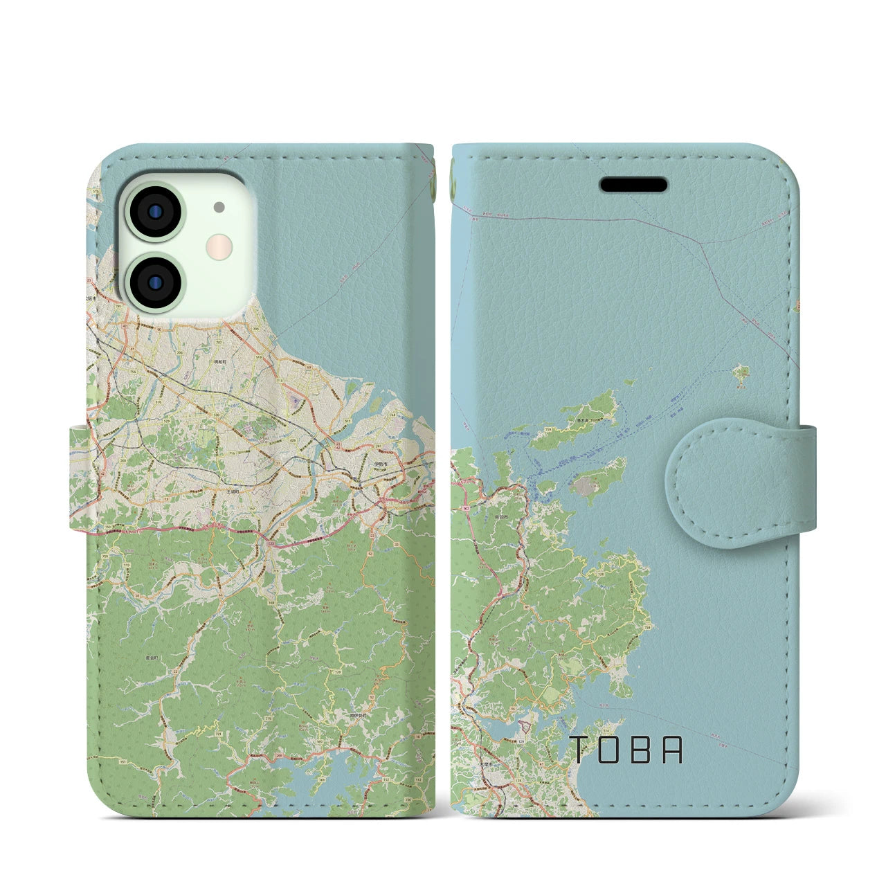 【鳥羽】地図柄iPhoneケース（手帳両面タイプ・ナチュラル）iPhone 12 mini 用