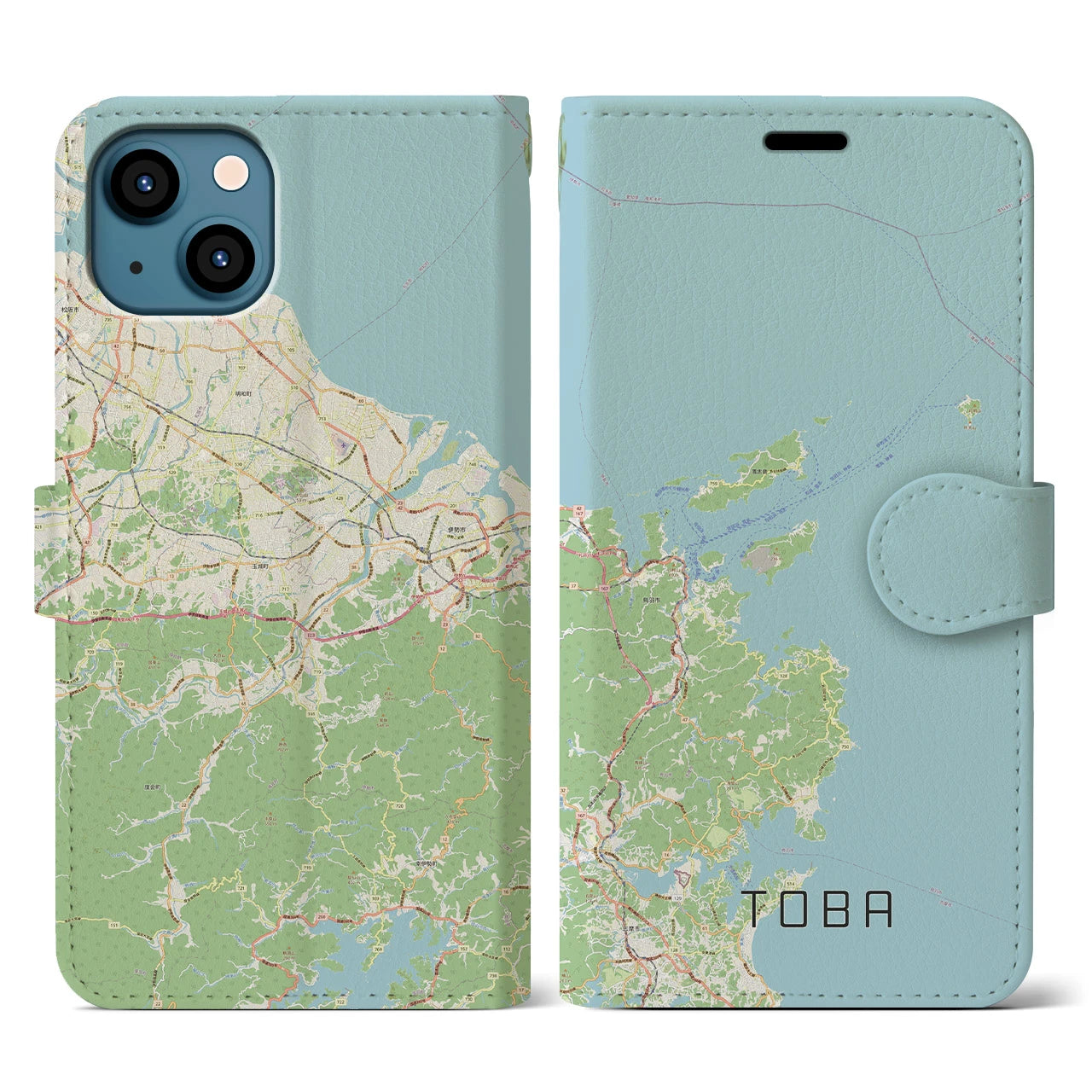 【鳥羽】地図柄iPhoneケース（手帳両面タイプ・ナチュラル）iPhone 13 用
